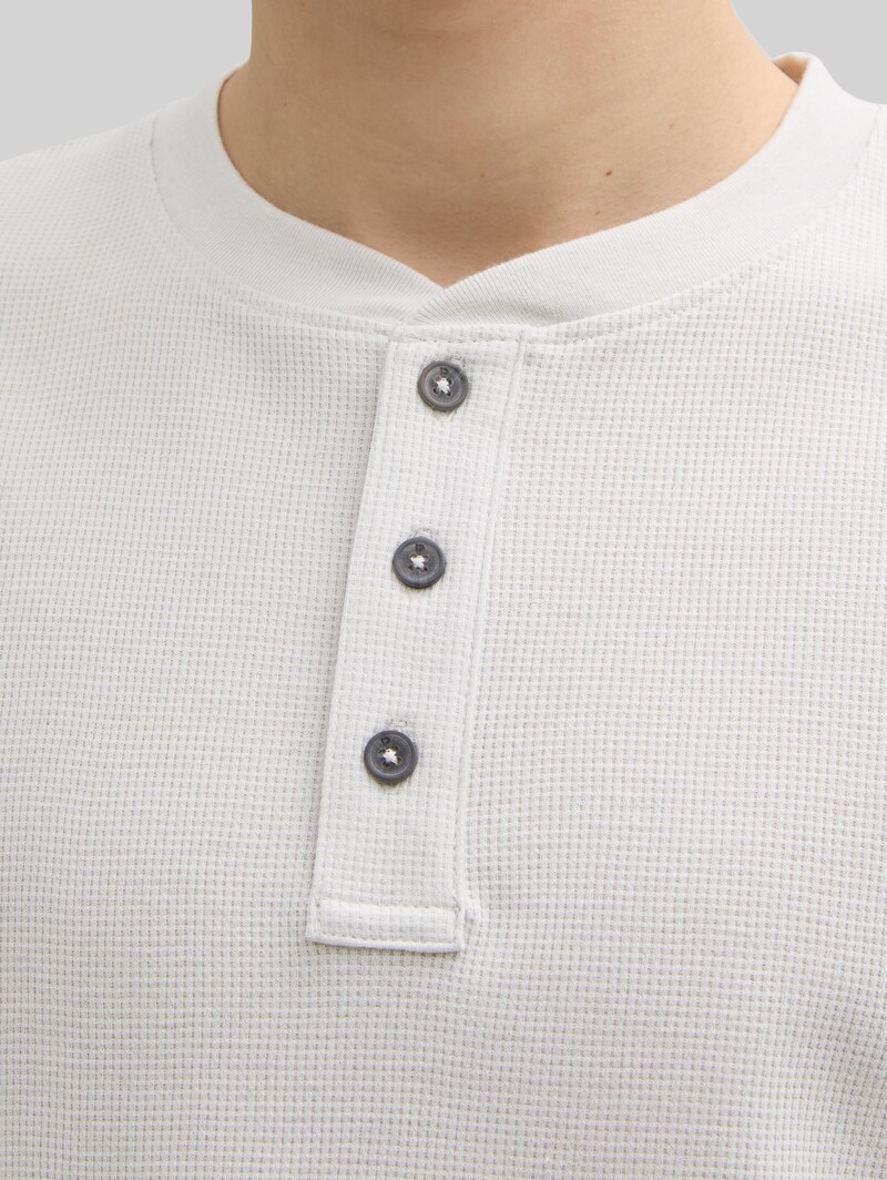 Tom Tailor Henley T-Shirt in Waffelstruktur - Chalk Grey