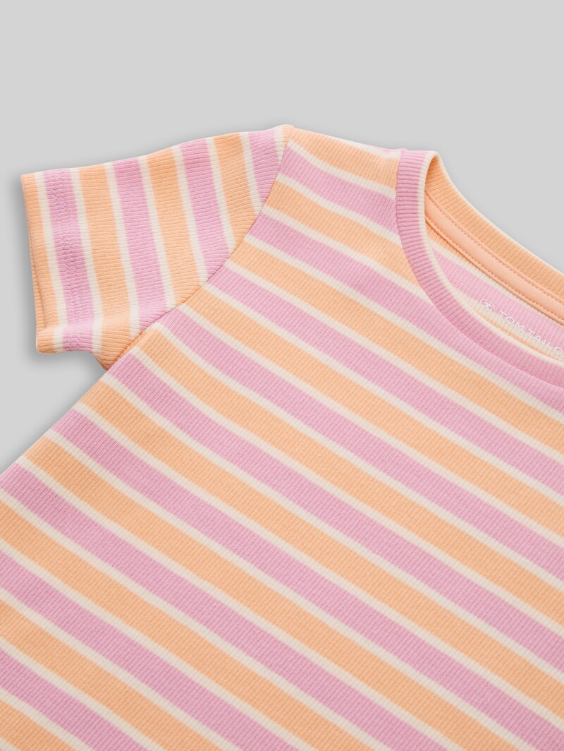 Tom Tailor Ripp T-Shirt mit Streifenmuster - Multicolor Peach Stripe