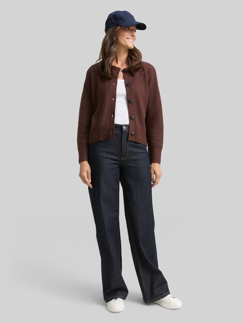 Tom Tailor Oversize Cardigan mit Rundhalsausschnitt - Dark Pecan Brown Melange