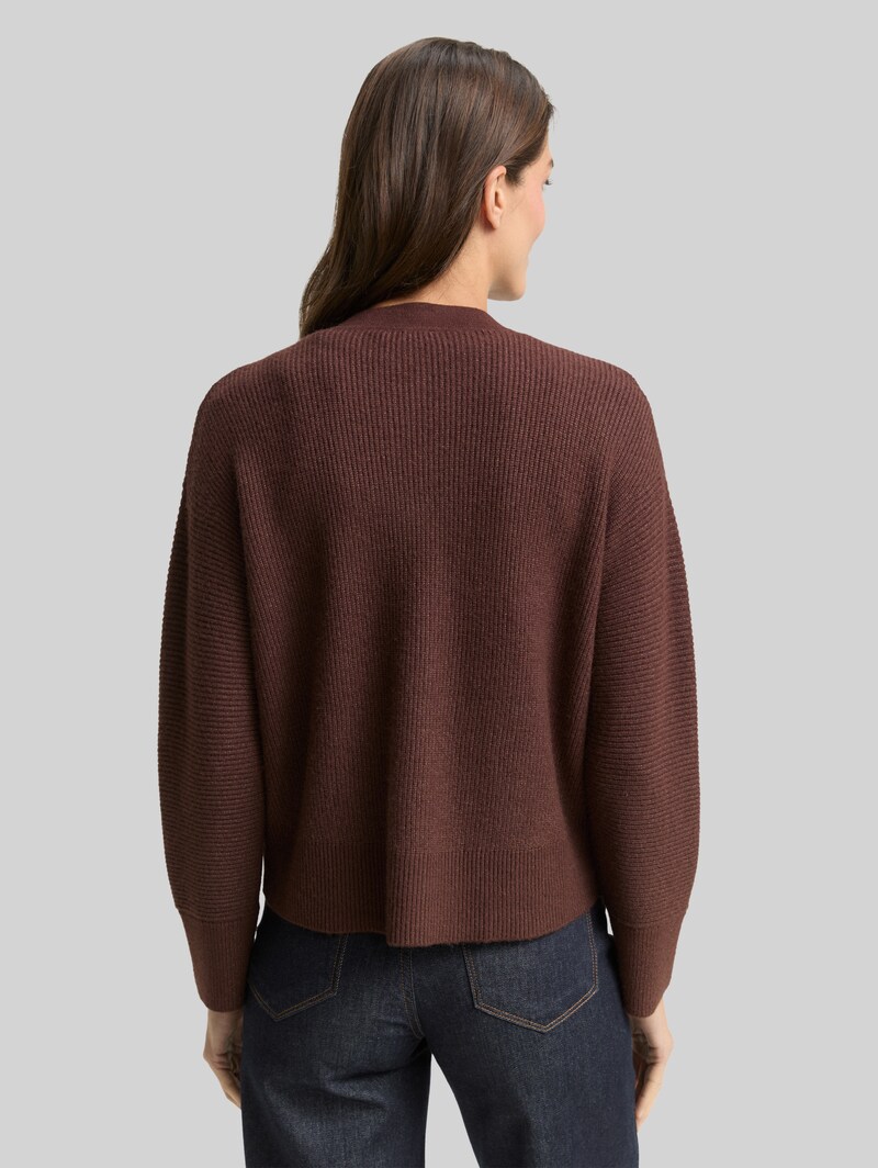 Tom Tailor Oversize Cardigan mit Rundhalsausschnitt - Dark Pecan Brown Melange