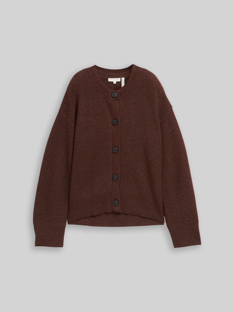 Tom Tailor Oversize Cardigan mit Rundhalsausschnitt - Dark Pecan Brown Melange