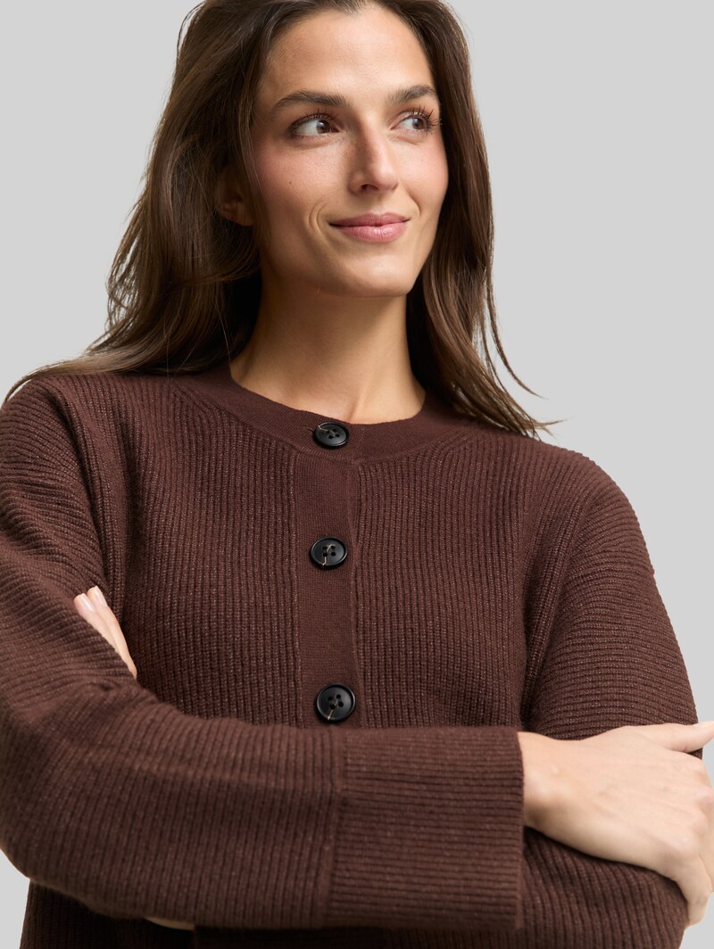 Tom Tailor Oversize Cardigan mit Rundhalsausschnitt - Dark Pecan Brown Melange
