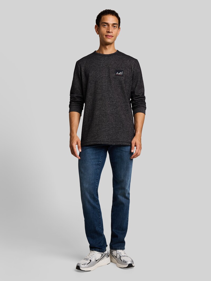 Tom Tailor Langarmshirt mit Badge - Navy Black White Structure