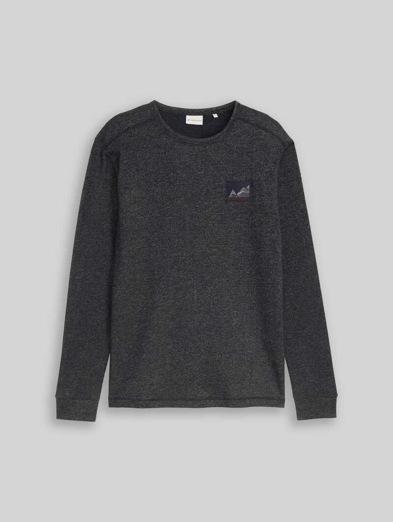 Tom Tailor Langarmshirt mit Badge - Navy Black White Structure