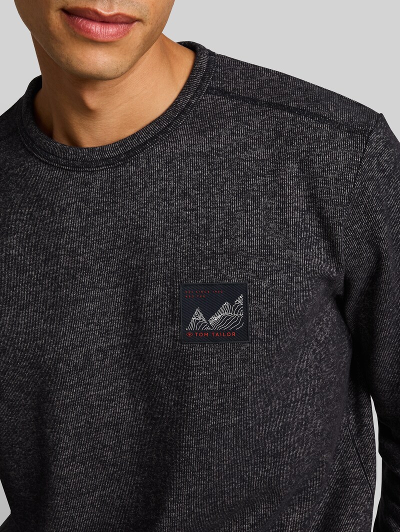 Tom Tailor Langarmshirt mit Badge - Navy Black White Structure
