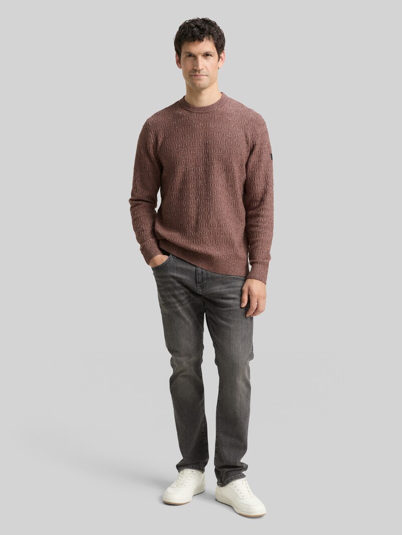 Tom Tailor Strickpullover mit Rundhalsausschnitt - Dark Brown Multicolor Neps