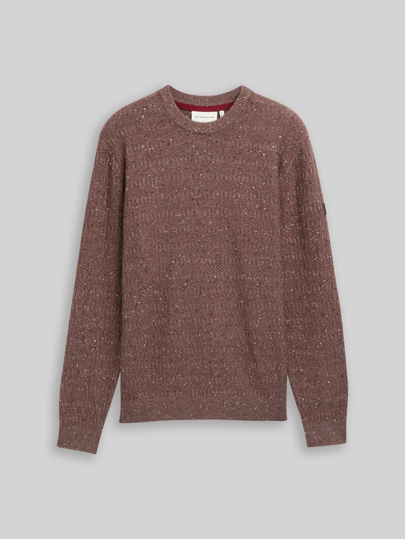 Tom Tailor Strickpullover mit Rundhalsausschnitt - Dark Brown Multicolor Neps