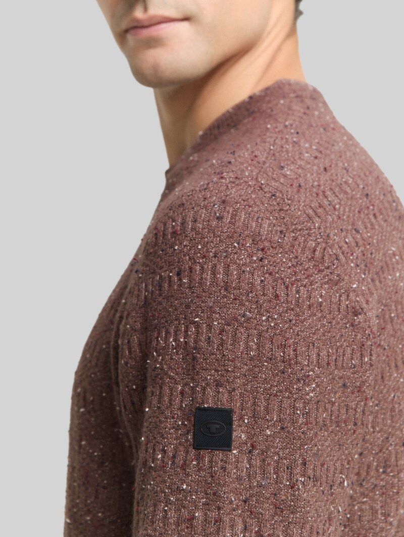 Tom Tailor Strickpullover mit Rundhalsausschnitt - Dark Brown Multicolor Neps