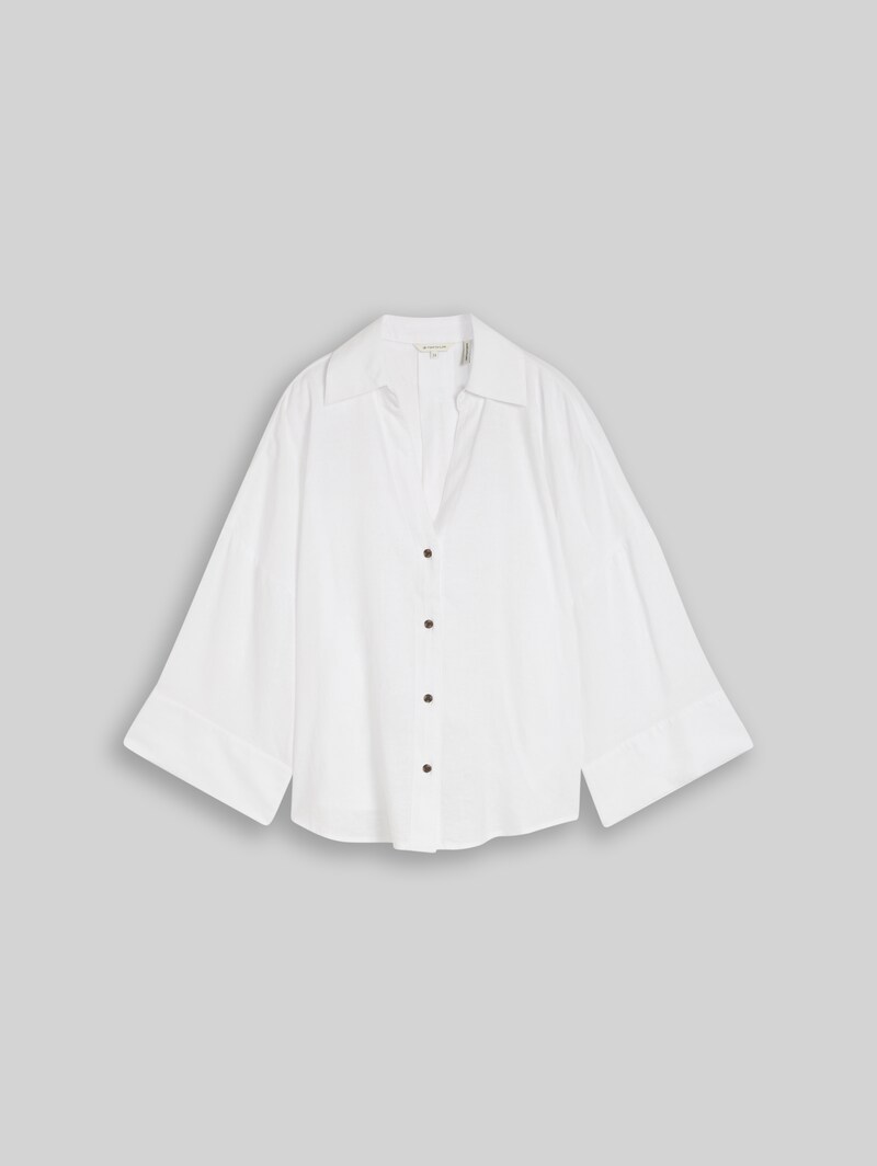 Tom Tailor Oversize Bluse mit Leinenanteil - White