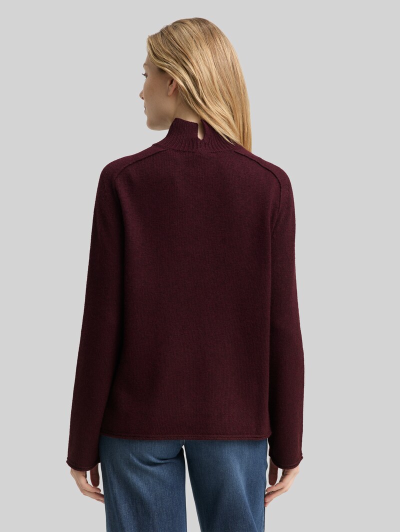Tom Tailor Loose Fit Strickpullover mit Stehkragen - Dark Red Mélange