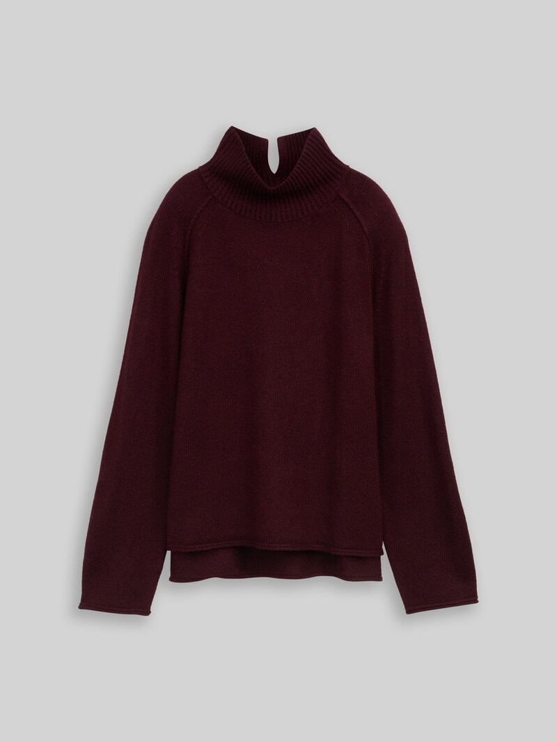 Tom Tailor Loose Fit Strickpullover mit Stehkragen - Dark Red Mélange