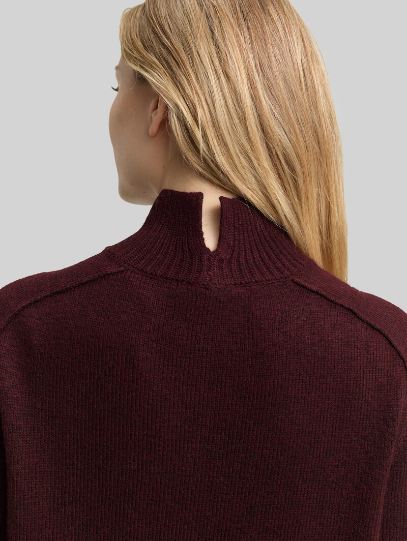 Tom Tailor Loose Fit Strickpullover mit Stehkragen - Dark Red Mélange