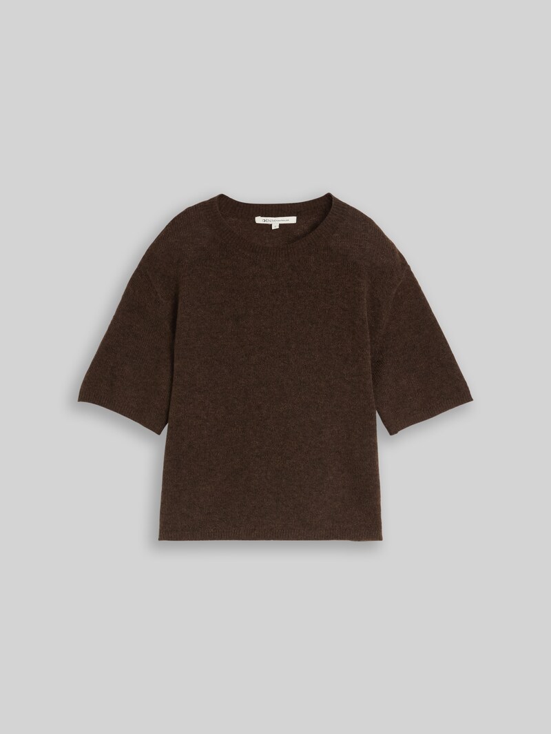 Tom Tailor Lightweight Strickpullover mit Alpaka-Anteil - Cool Dark Brown Melange