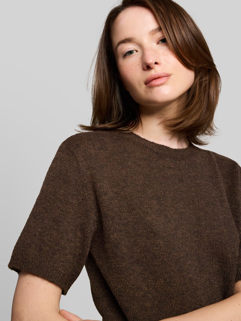Tom Tailor Lightweight Strickpullover mit Alpaka-Anteil - Cool Dark Brown Melange