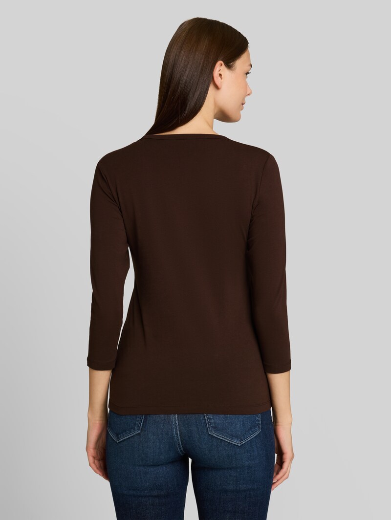 Tom Tailor Basic Langarmshirt mit V-Ausschnitt - Java Dark Brown