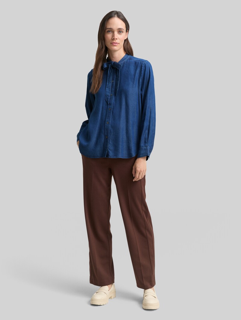 Tom Tailor Bluse mit Schleifen-Detail - Blue Denim Dark Wash
