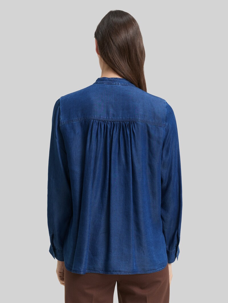 Tom Tailor Bluse mit Schleifen-Detail - Blue Denim Dark Wash