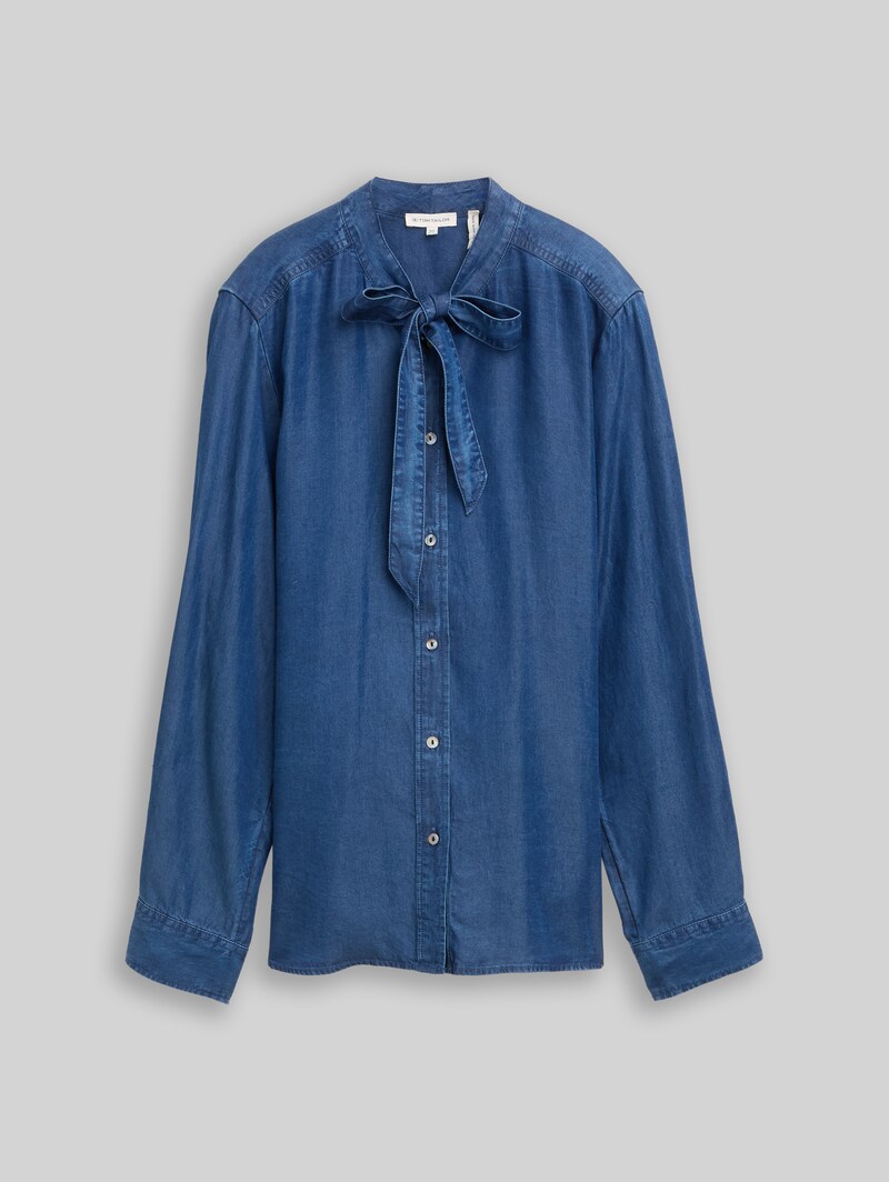 Tom Tailor Bluse mit Schleifen-Detail - Blue Denim Dark Wash