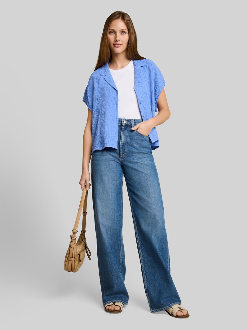 Tom Tailor Seersucker Resort Hemdbluse - Bonnet Blue