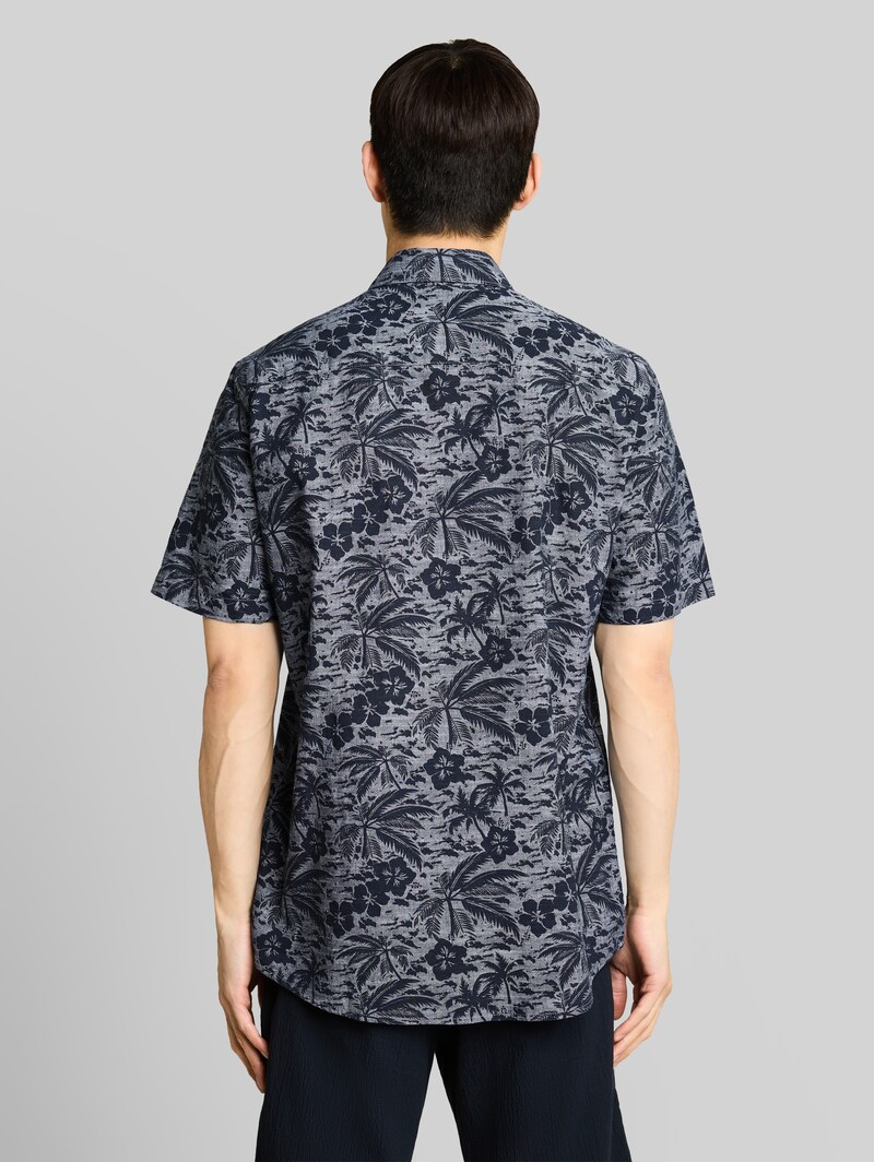 Tom Tailor Regular Fit Kurzarmhemd mit Muster - Navy Palm Hibiscus Design