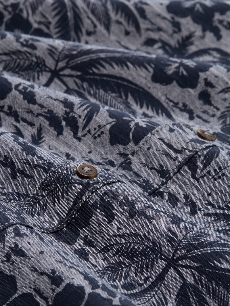 Tom Tailor Regular Fit Kurzarmhemd mit Muster - Navy Palm Hibiscus Design
