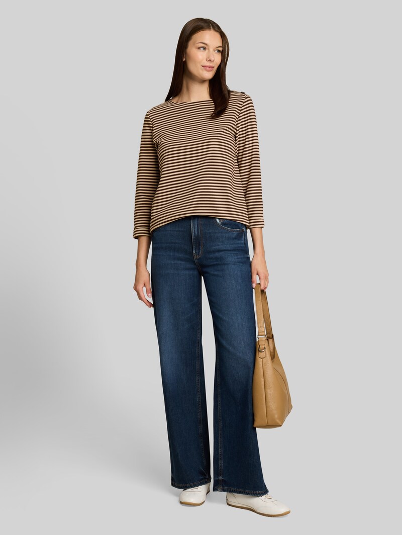 Tom Tailor Langarmshirt mit Knopf-Details - Dark Brown Beige Stripe