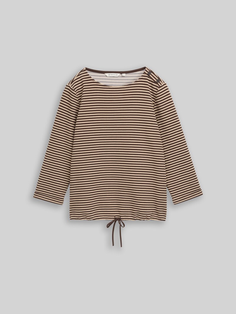 Tom Tailor Langarmshirt mit Knopf-Details - Dark Brown Beige Stripe