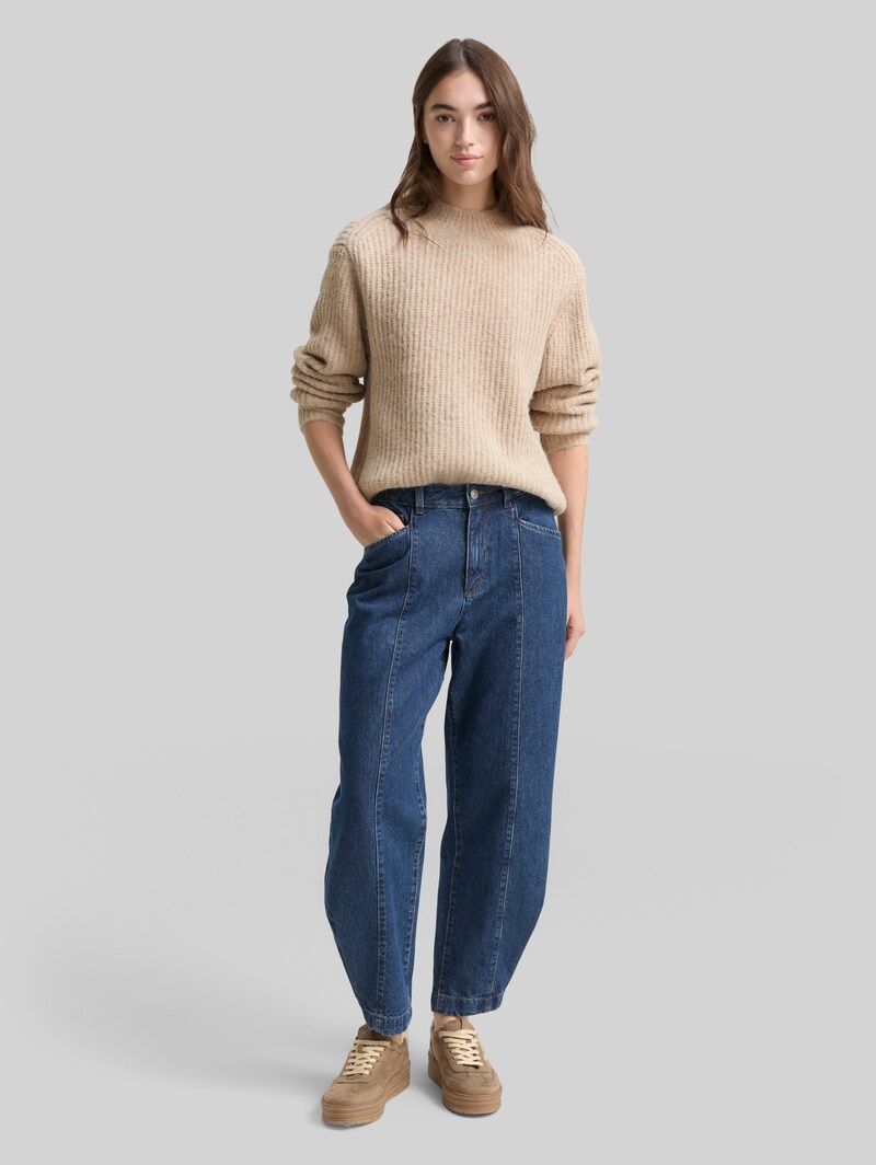 Tom Tailor Relaxed Fit Strickpullover mit Stehkragen - Cosy Beige Melange