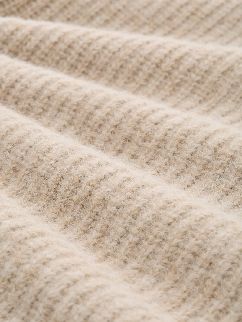 Tom Tailor Relaxed Fit Strickpullover mit Stehkragen - Cosy Beige Melange