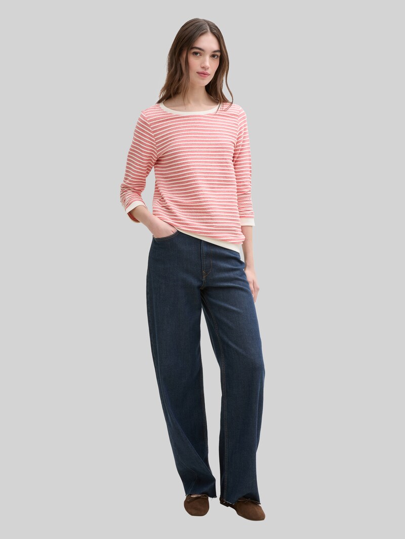 Tom Tailor Sweatshirt mit Streifenmuster - Red White Structure Stripe
