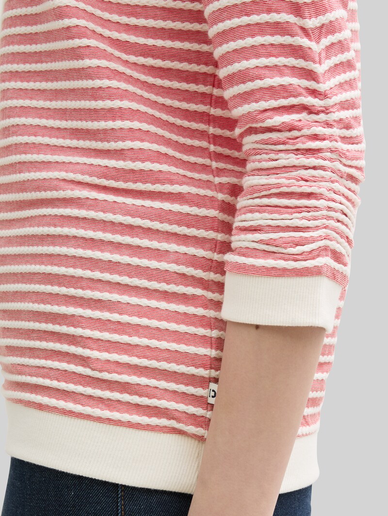 Tom Tailor Sweatshirt mit Streifenmuster - Red White Structure Stripe