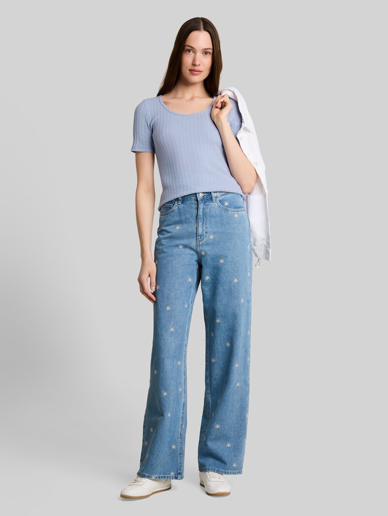 Tom Tailor Slim Fit Pointelle T-Shirt - Foggy Sky Blue
