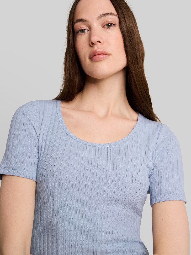 Tom Tailor Slim Fit Pointelle T-Shirt - Foggy Sky Blue