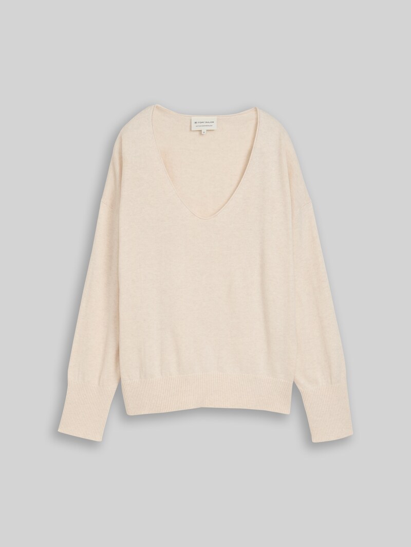 Tom Tailor Oversize Strickpullover mit Kaschmir-Anteil - Whisper Offwhite Melange
