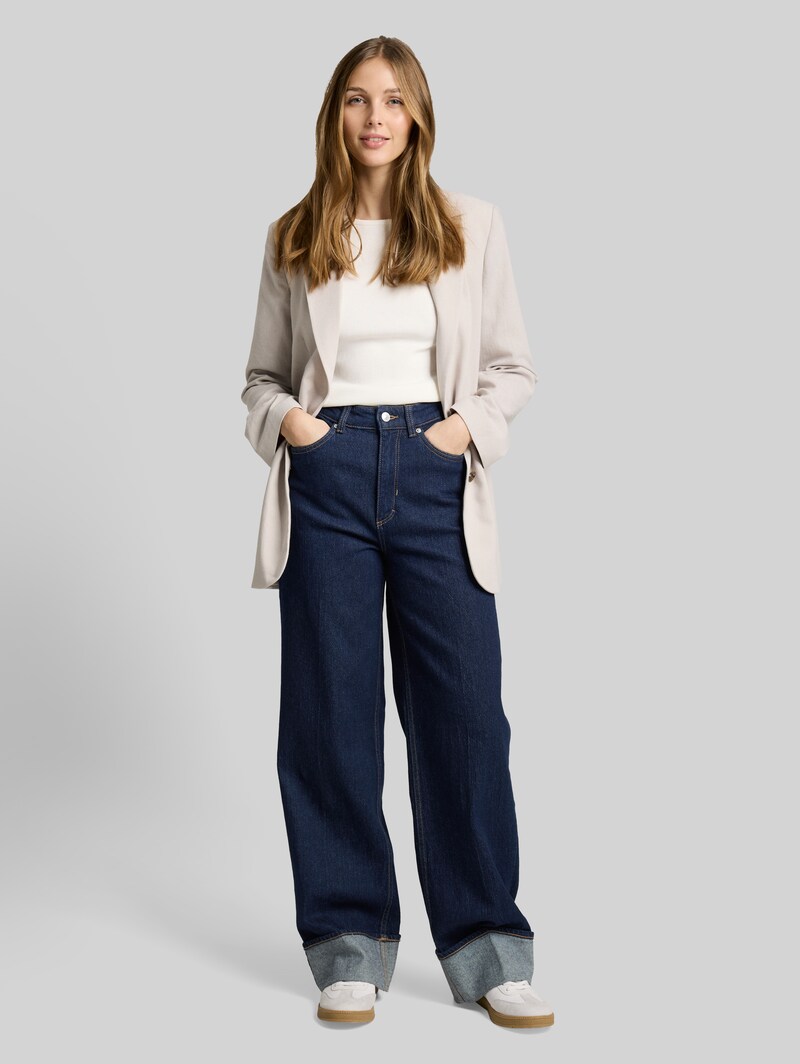 Tom Tailor TTLINOU WIDE High Waist Jeans mit Turn-Up - Rinsed Blue Denim