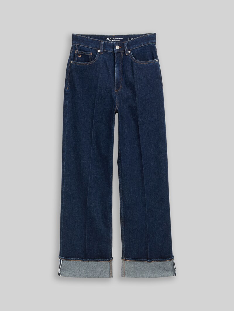 Tom Tailor TTLINOU WIDE High Waist Jeans mit Turn-Up - Rinsed Blue Denim