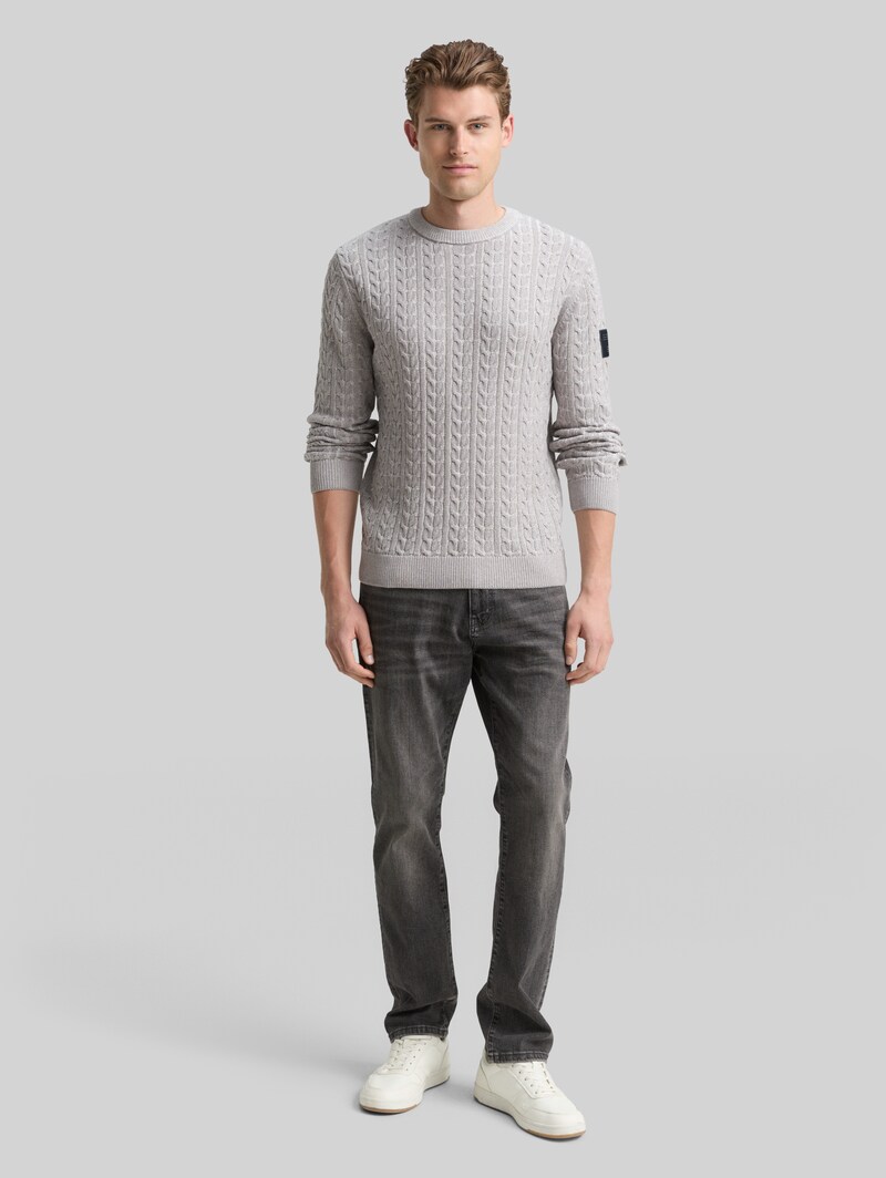 Tom Tailor Strickpullover mit Zopfmuster - Grey Offwhite Plated