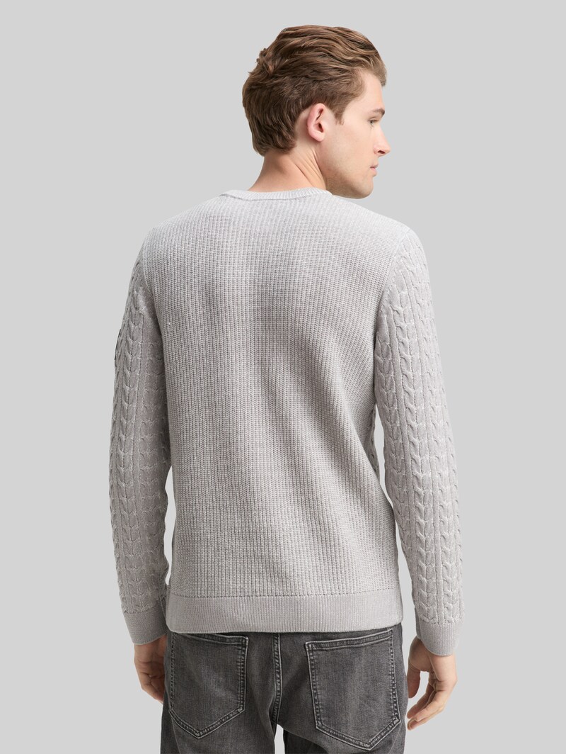 Tom Tailor Strickpullover mit Zopfmuster - Grey Offwhite Plated