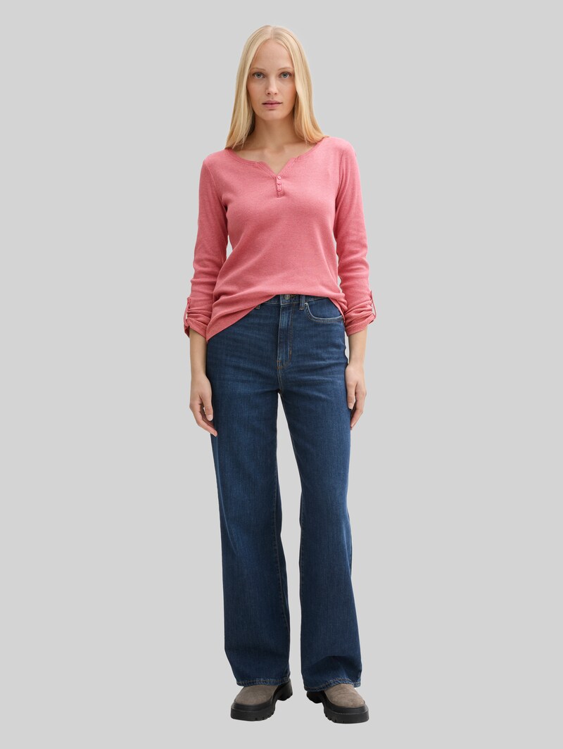 Tom Tailor Langarmshirt mit Turn-Up-Funktion - Off White Red Small Stripe