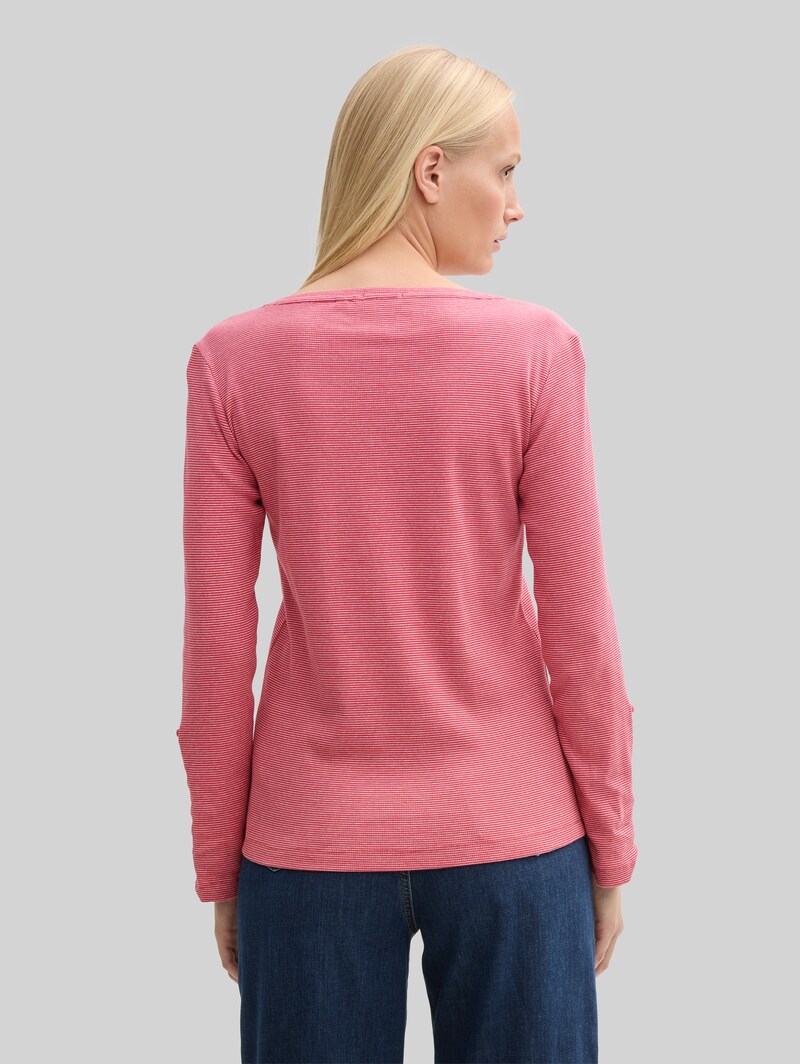 Tom Tailor Langarmshirt mit Turn-Up-Funktion - Off White Red Small Stripe