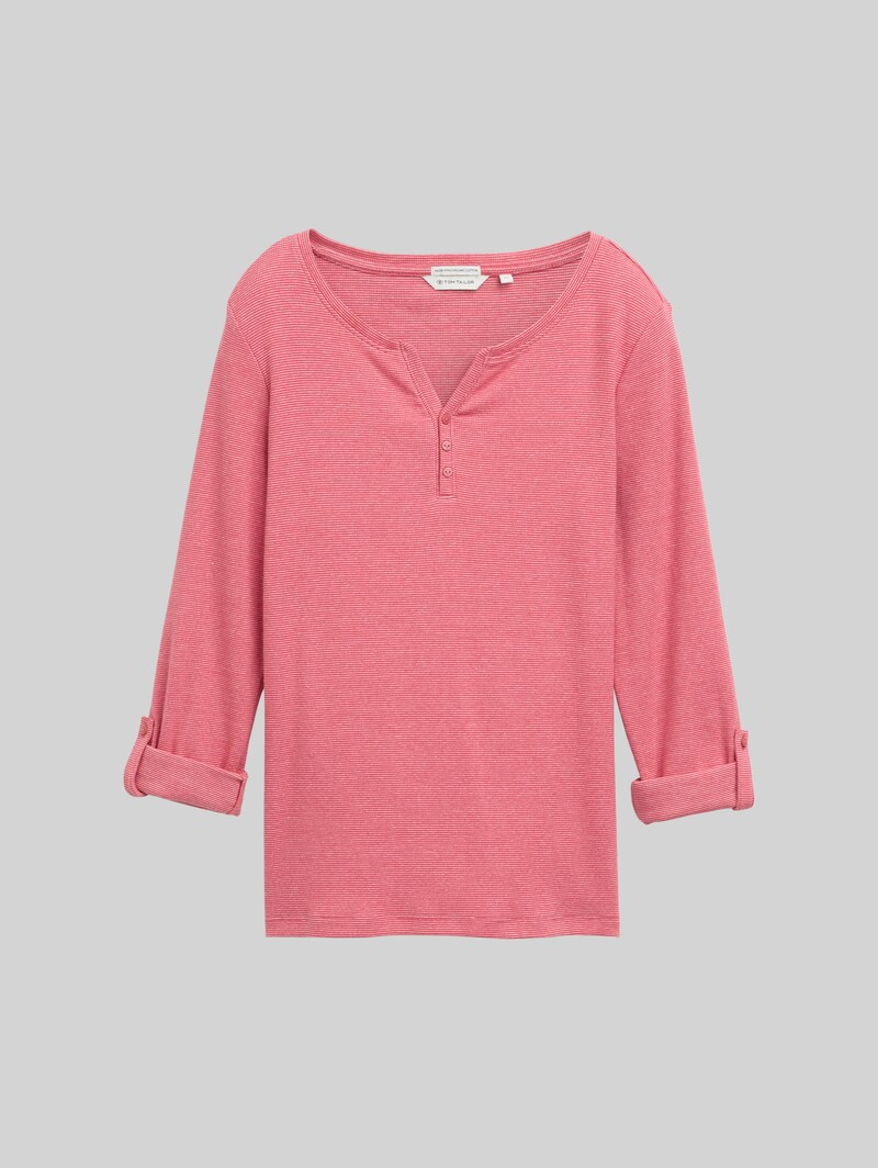 Tom Tailor Langarmshirt mit Turn-Up-Funktion - Off White Red Small Stripe