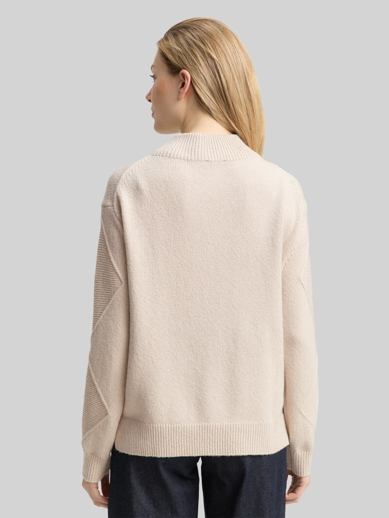 Tom Tailor Loose Fit Strickpullover mit Stehkragen - Sand Stone Beige