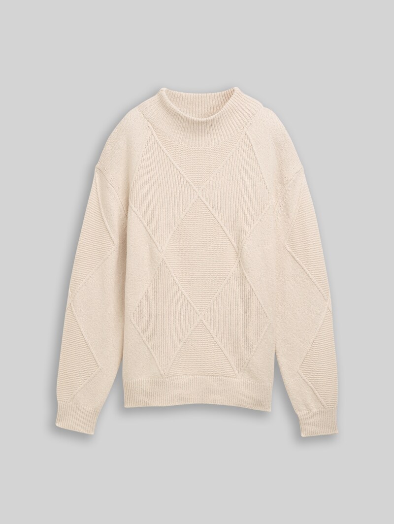 Tom Tailor Loose Fit Strickpullover mit Stehkragen - Sand Stone Beige