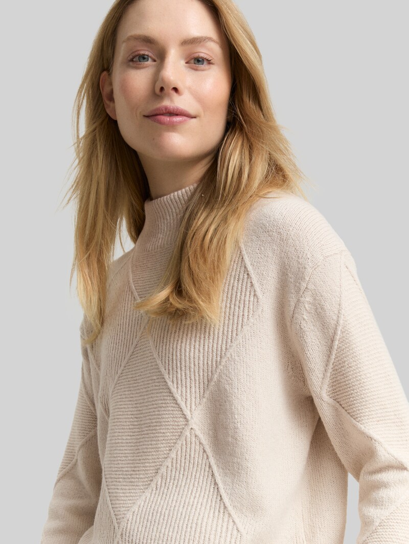 Tom Tailor Loose Fit Strickpullover mit Stehkragen - Sand Stone Beige
