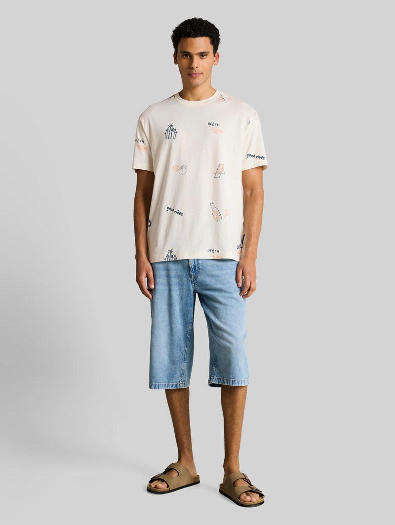 Tom Tailor Relaxed Fit T-Shirt mit Allover-Print - Wool White Fun Summer Print
