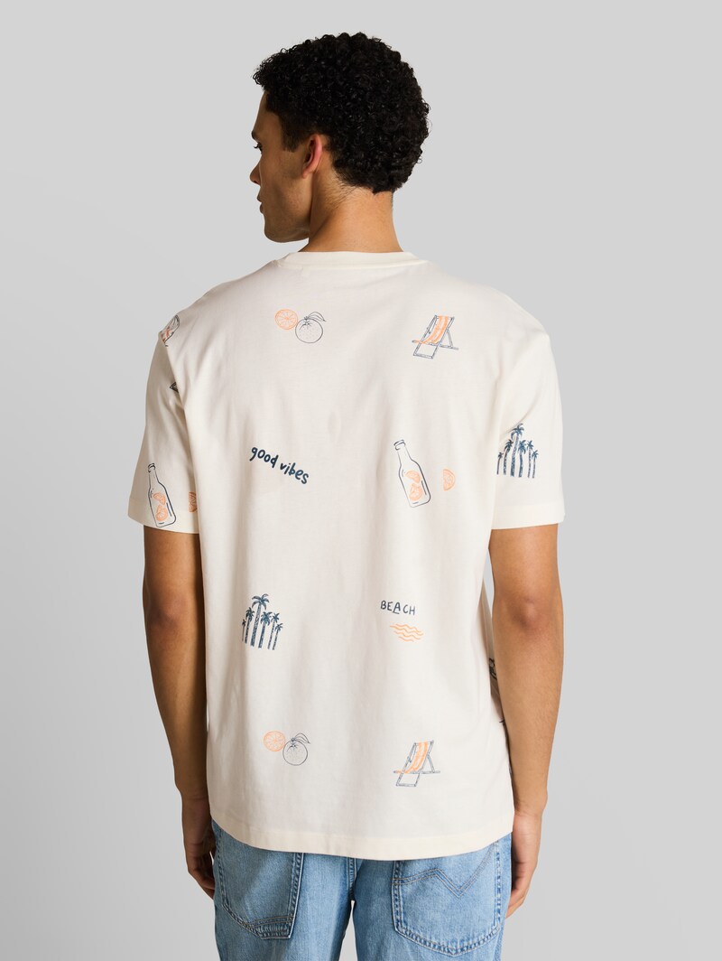 Tom Tailor Relaxed Fit T-Shirt mit Allover-Print - Wool White Fun Summer Print