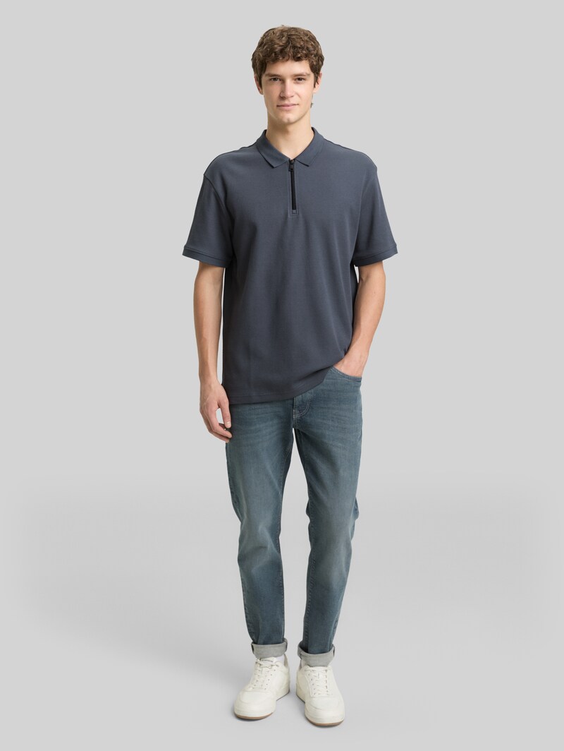 Tom Tailor Relaxed Fit Poloshirt mit Reißverschluss - Urban Medium Grey