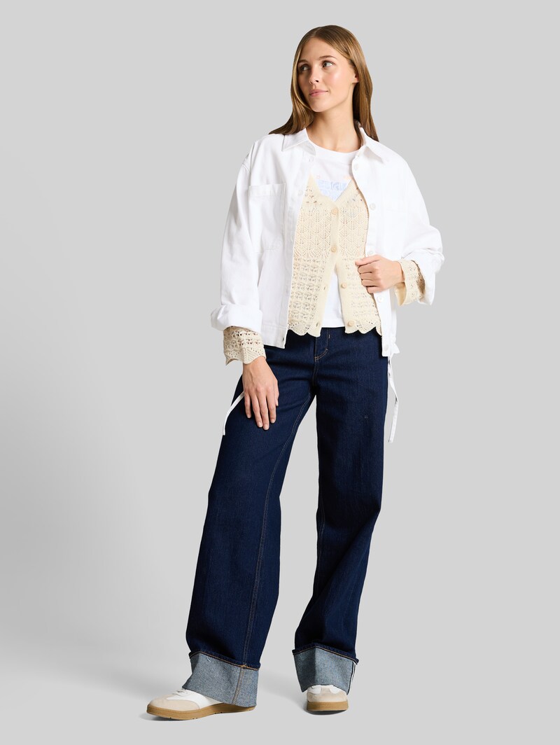 Tom Tailor Relaxed Fit Cardigan mit Lochmuster - Dove White