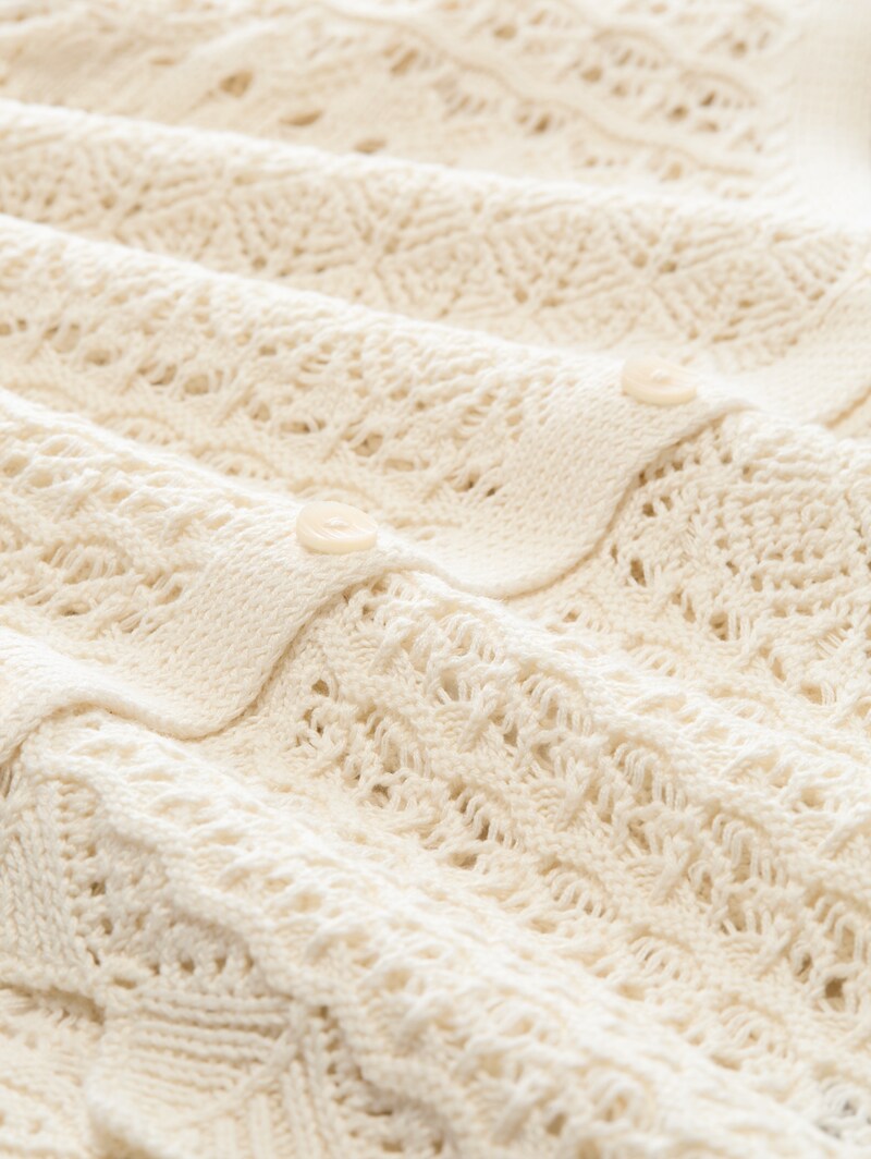 Tom Tailor Relaxed Fit Cardigan mit Lochmuster - Dove White