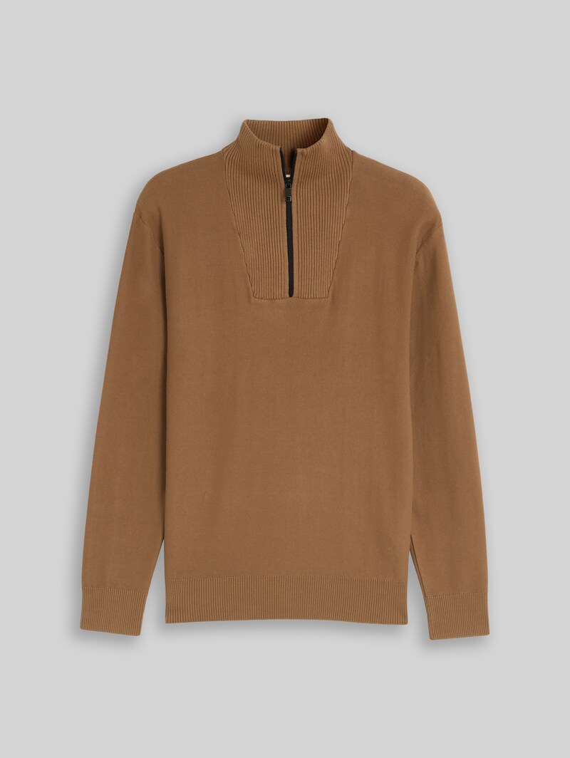Tom Tailor Troyer Strickpullover aus Baumwolle - Malt Brown